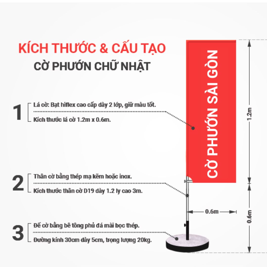 kích thước cờ chữ nhật